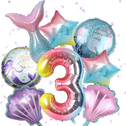 8 Stück Meerjungfrau Party Dekorationen Set - Große Helium-Ready Folie Meerjungfrau Schwanz & Muschel Luftballons für Unterwasser-Themen-Geburtstage, Pool-Partys und Kinderfeiern von WREWING