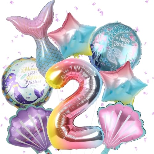8 Stück Meerjungfrau Party Dekorationen Set - Große Helium-Ready Folie Meerjungfrau Schwanz & Muschel Luftballons für Unterwasser-Themen-Geburtstage, Pool-Partys und Kinderfeiern von WREWING