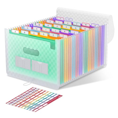 A4 Fächermappe mit Gittermuster, 26 Fächer, erweiterbare Füllboxen, Dokumenten-Organizer, Akkordeon-A4-Schreibtischordner, tragbare Regenbogen-Aktenhüllen, Kunststoff-Rechnungen, Aufbewahrungstasche von WREWING