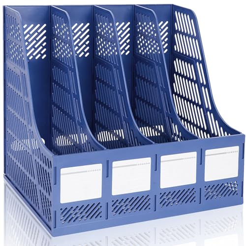Robuster Aktenordner aus Kunststoff, A4, Schreibtisch-Organizer, Dokumente, Zeitschriftenordner, Halter, Büro, Schreibtisch, Küche, Aufbewahrungsbox, Bücherregal, Regal, Trennwände, 4 Fächer von WREWING