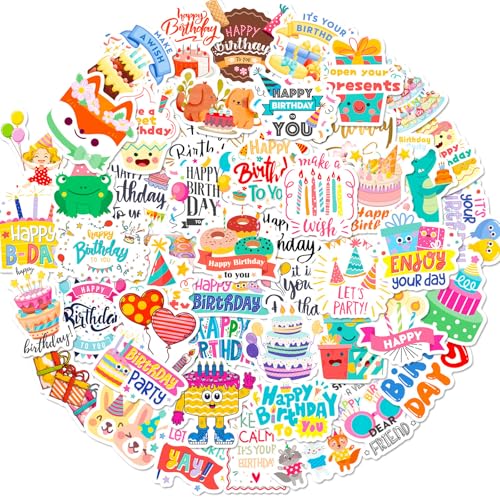 WREWING 100 fröhliche Geburtstagsaufkleber: lebendige Kuchen, Ballon, Geschenkdesigns für Kinderparty-Dekor WREWING 100 fröhliche Geburtstagsaufkleber: lebendige Kuchen, Ballon, Geschenkdesigns für Kinderparty-Dekor von WREWING