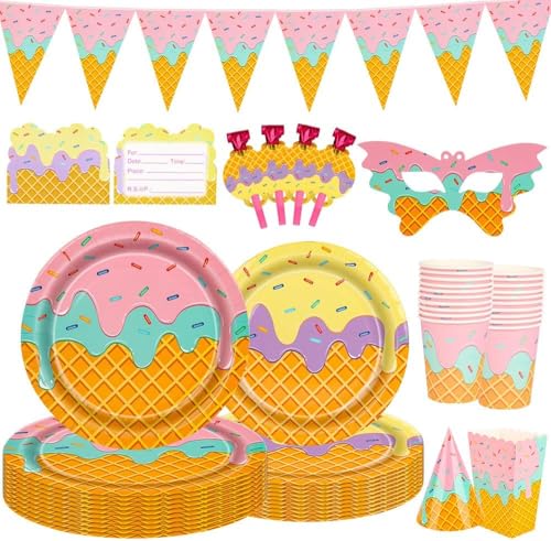 WREWING 138-teiliges Eiscreme-Party-Set – Buchstabenkerzen, Tassen, Banner & DIY-Dekoration für Sommer/Motto-Geburtstage von WREWING