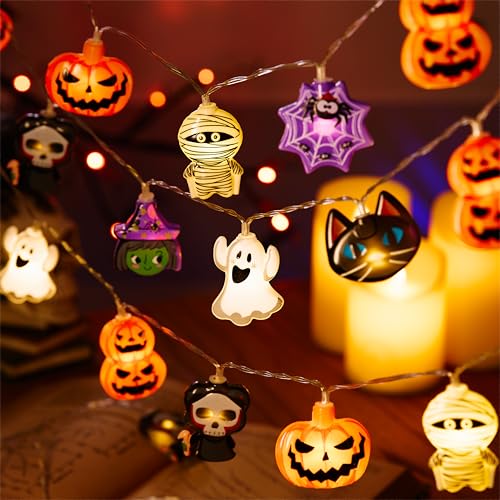 WREWING 3 m lange Halloween-Lichterkette – 20 batteriebetriebene LED-Lichter, gruselige Geister- und Kürbis-Lichter für den Innenbereich, Heimdekoration WREWING 3 m lange Halloween-Lichterkette – 20 batteriebetriebene LED-Lichter, gruselige Geister- und Kürbis-Lichter für den Innenbereich, Heimdekoration von WREWING