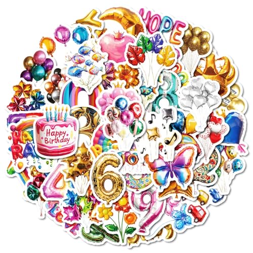 WREWING 50 Stück glänzende Folienballon-Aufkleber + 50 Kuchen-Doodles | Kinder-Party-Dekorationen, DIY Handwerk & Geschenkanhänger (2 Sets) von WREWING