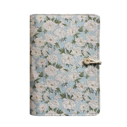 WREWING A5-Ordner, besticktes Blumen-Tagebuch, Seilbindung, Notizbuch, nachfüllbar, 6-Ringbuch, 180 Seiten, persönlicher Planer, Ordner für den Alltag und das Studium (Blau-Blumen-A5) von WREWING