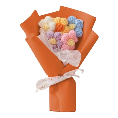 WREWING Gestrickter Puffblumenstrauß – handgefertigte Mini-Häkelblumen für Abschlussgeschenke, Heimdekoration (Orange) von WREWING