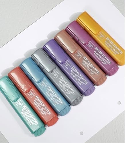 WREWING Nachtleuchtende Textmarker, geruchlose, fluoreszierende Marker für Notizen, lebendige bunte Hervorhebungsstifte für Schule, Büro und Studium (8 Stück) von WREWING