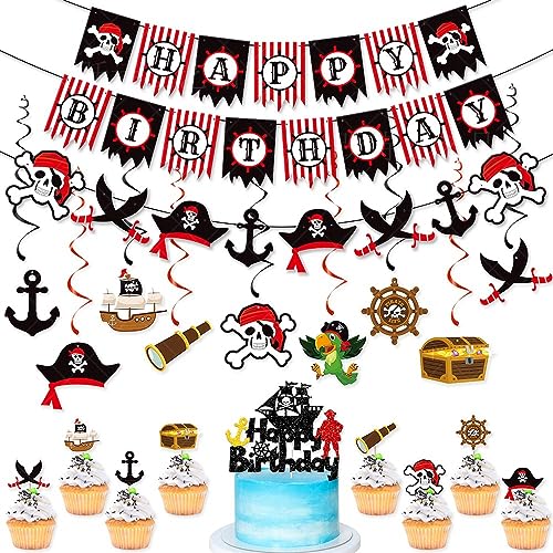 WREWING Piratenparty-Dekorationsset: Kartonbanner, Kuchendekorationen & Totenkopf-Requisiten für Halloween-Geburtstage WREWING Piratenparty-Dekorationsset: Kartonbanner, Kuchendekorationen & Totenkopf-Requisiten für Halloween-Geburtstage von WREWING