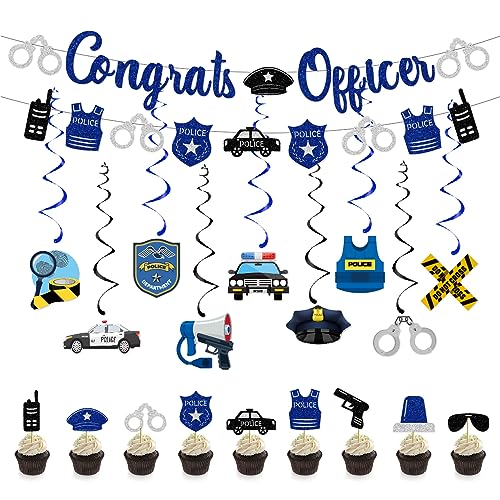 WREWING Police Academy Graduation Decor Kit - Komplettes Banner, Wirbel & Cake Toppers für Offizierspartys WREWING Police Academy Graduation Decor Kit - Komplettes Banner, Wirbel & Cake Toppers für Offizierspartys von WREWING