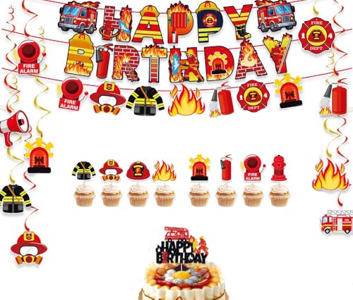 WREWING Premium Cardstock Firefighter Party Decorations Kit: Banner, Cake Toppers & Backdrop Props for Themed Birthday Parties WREWING Premium Cardstock Firefighter Party Decorations Kit: Banner, Cake Toppers & Backdrop Props for Themed Birthday Parties von WREWING