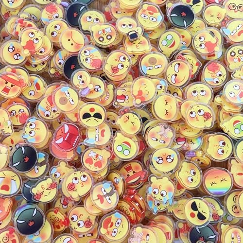WREWING Smiley Acryl-Chips, 2 cm, transparent, Shaker-Charms für Bastelarbeiten, Schlüsselanhänger und Handy-Dekor, zufällige Stile, 250 g/500 g (500 g) von WREWING