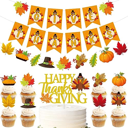 WREWING Thanksgiving Wimpelkette Dekorationen - Give Thanks Banner, Truthahn & Ahornblätter Herbst Party Girlande von WREWING