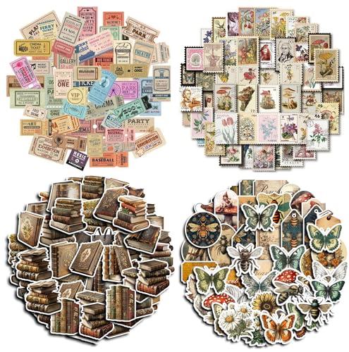 WREWING Vintage-Papieraufkleber-Set – 400 Stück für Tagebücher, DIY Handwerk (Porto, Wald, Buch, Ticket-Designs) von WREWING