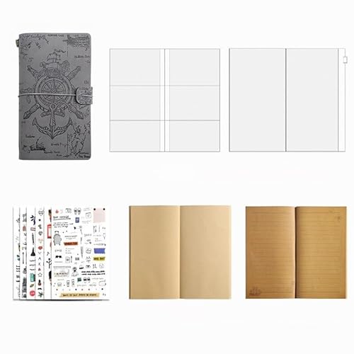 WREWING Vintage Strap Leder Planer Set - A6 Kraftpapier Notizbuch mit PVC-Kartentasche & Reißverschlusstasche, nachfüllbares Tagebuch für kreatives Journaling und tägliche Erinnerungen von WREWING