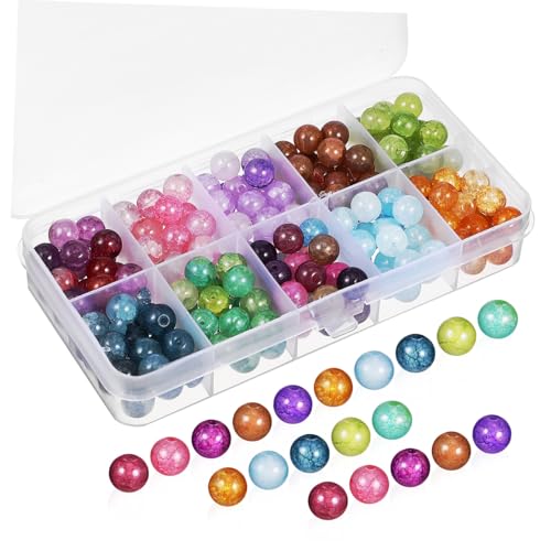 WRITWAA 1 Schachtel Crackle Glasperlen mit Schmuckband Facettierte Bunte Perlen für Armbänder Halsketten und Ohrringe Langlebig und Vielseitig für DIY Schmuckherstellung und von WRITWAA