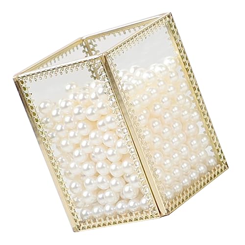 WRITWAA 1 Stück Make Up Pinsel Aufbewahrungsbox Behälter Mit Deckel Kosmetikpinsel Eimer Make Up P Halter Mit Perlen Make Up Pinsel Finishing Eimer Goldenes Glas von WRITWAA