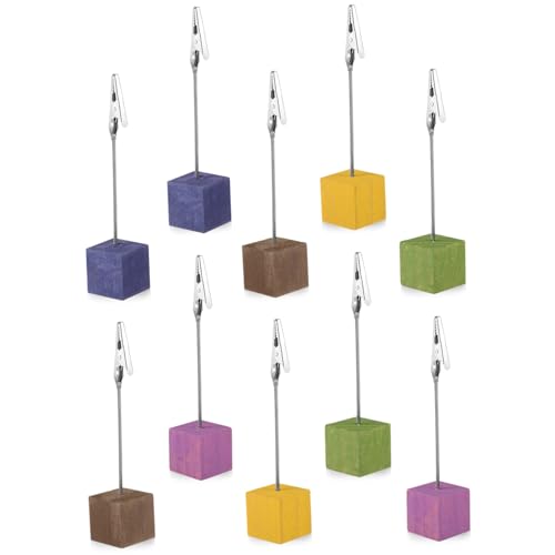 WRITWAA 10 Stück Teiliges Memo Clip mit Farbigem Holz quaderfuß Stabile Desktop Zettelhalter aus Holz und Metall Kreative Fotoclips für Fotos Visitenkarten und Notizen Praktische von WRITWAA