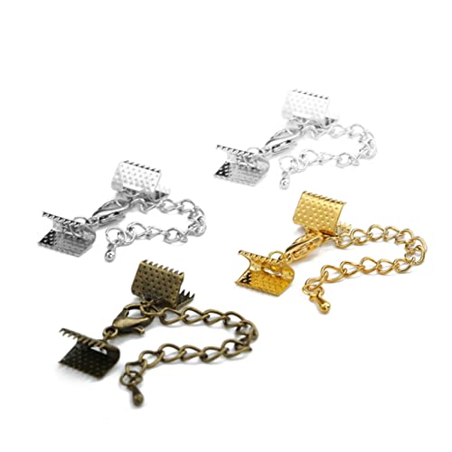 WRITWAA 10 Stück Teiliges Texturierte Crimp endklemmen für Schmuckherstellung Geeignet für Bänder Lederbänder und Schnüre Inklusive Eisenkette und Karabinerverschluss DIY Kettenverschluss von WRITWAA