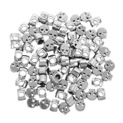 WRITWAA 100 Stück Skull Beads mit Großem Skelettkopf Schmuckperlen aus Langlebiger Legierung für DIY Armbänder Halsketten Ohrringe und Halloween Party Dekoration Silberfarben von WRITWAA