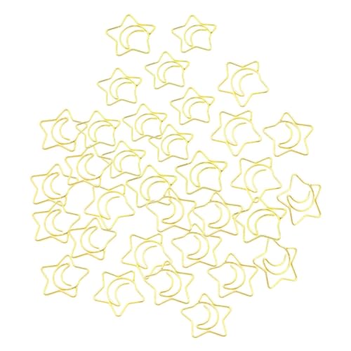 WRITWAA 100 Stück Teiliges Kleine Metallklammern in Stern Mondform Stabile Büroklammern aus Metall für Büro Schule und Bastelprojekte Praktische Vielseitige Büroklammern in Gold von WRITWAA