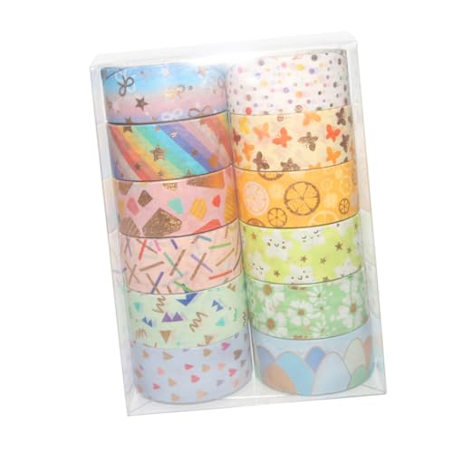 WRITWAA 12 Rollen Washi Klebeband Goldfolie Dekoratives Papierband Selbstklebendes DIY Tape für Scrapbooking Geschenkverpackung Party Buchdekoration Bunte Farben Vielseitig Einsetzbar von WRITWAA