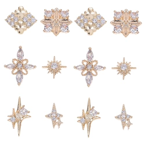WRITWAA 12 Stück Metallanhänger für Nägel geformt Nagelkunst-Anhänger funkeln gemischt nagelzubehör Nagelkunstzubehör Nagelanhänger für Nagelkunst Strasssteine ​​für Nägel Zirkon Golden von WRITWAA