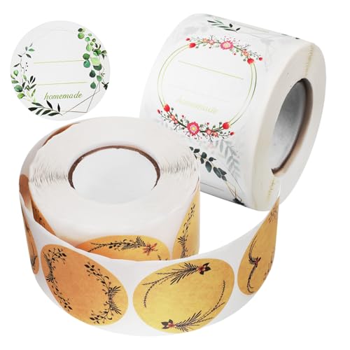 WRITWAA 2 Rollen Geschenkaufkleber Pflanzenkranz Muster Selbstklebend Kraftpapier Etiketten Reißfest Leicht Entfernbar für Geschenkverpackungen Umschläge Grußkarten von WRITWAA