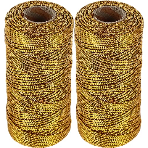 WRITWAA 2 Rollen Golddraht -Geschenkverpackungslinie Lametta Schnüre Bastelschnur Jute Twine Round Decor Geschenkkordel Bindfäden für Bastelarbeiten das Haustier Golden von WRITWAA