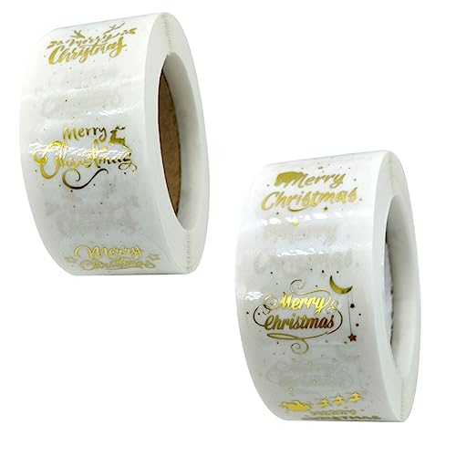WRITWAA 2 Rollen Weihnachtssticker Goldene Heißprägeaufkleber Selbstklebend Geschenkverpackung Etiketten Festliche Geschenkaufkleber für Geschenktüten und Weihnachtsdeko von WRITWAA