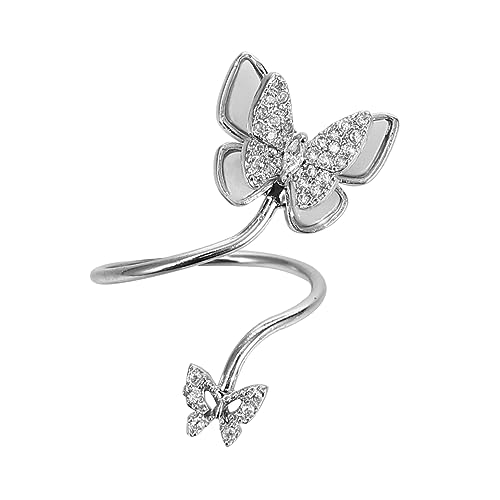 WRITWAA 2 Stück Nail Art Ring Schmetterling Silber mit Perle und Zirkonia Modischer Damen Fingerring für Nagelkunst Dekoration Accessoire für Hochzeit Party und Festliche Anlässe von WRITWAA