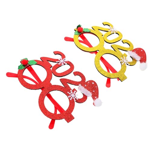 WRITWAA 2 Stück Weihnachtsbrillen Rot Gold Lustige Xmas Foto Requisiten Partybrillen mit Komfortabler Passform und Klassischem Weihnachtselement für Erwachsene von WRITWAA