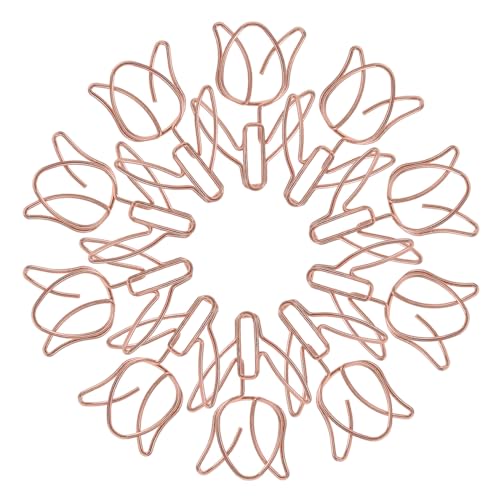 WRITWAA 20 Stück Metall Büroklammern Tulpenform Roségold Stabile und Praktische Paperclips Einfache Handhabung Vielseitig für Büro Schule und Dokumentenorganisation von WRITWAA