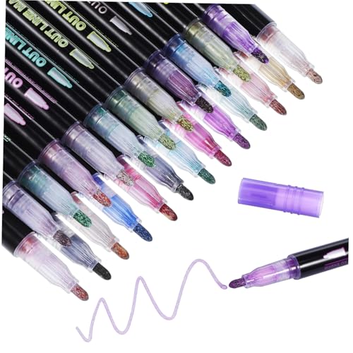 WRITWAA 24 Stück Teiliges Glitzer marker Metallic Farbstifte mit Doppelstrich effekt Schimmernde Filzstifte für Scrapbooking Kalligraphie Malen Glatte Schreibfunktion Leuchtende Farben von WRITWAA