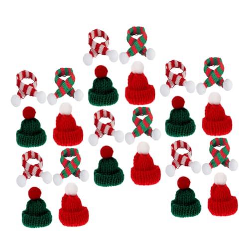 WRITWAA 24 Stück Teiliges Mini Strickmützen und Schals Flexible Weihnachtsdeko für Flaschen und Puppen Weihnachtliche Farben Rot und Grün Handwaschbar Bastelzubehör von WRITWAA