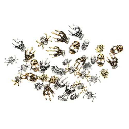 WRITWAA 32 Stück Halloween Nagel Charms Vintage Strass Schädel Spinnen Maniküre Dekorationen für Kreative Nail Art für Partys und Besondere Anlässe von WRITWAA