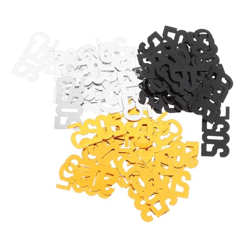 WRITWAA 3er Pack Happy Year Konfetti Schwarz Gold Silber Tischdeko Partystreudeko Silvester Neujahrsfest Feier Deko mit Schrift und Formen für Festliche Jahresendfeier von WRITWAA