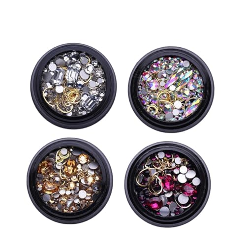 WRITWAA 4 Boxen Goldene Metall Nagelstuds Nail Art Dekoration mit Funkelnden Strasssteinen Verschiedenen Designs für Diy Nagelkunst Salon Maniküre und Nail Art Gestaltung von WRITWAA