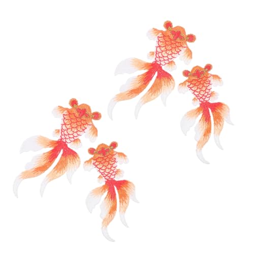 WRITWAA 4 Stück Bestickte Goldfisch Aufnäher DIY Kleidung Patches in Orange Langlebige Stickflicken für Kleidung Reparatur und Dekoration Kleine und Große Symmetrische Applikationen von WRITWAA