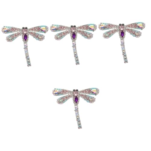 WRITWAA 4 Stück Rhinestone Libellen Aufnäher Aufbügeln DIY Strass Patch Dekorative Kleidung Applikation für Jacken Hüte Hochzeitskleider und Schuhe von WRITWAA