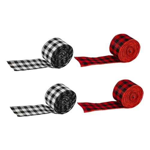 WRITWAA 4 Stück Teiliges Kariertes Weihnachtsband Set Robustes Stoffband Rot Schwarz und Schwarz Weiß Vielseitiges Geschenkband mit Drahtkante für Baumdekoration Geschenkverpackung und Diy WRITWAA 4 Stück Teiliges Kariertes Weihnachtsband Set Robustes Stoffband Rot Schwarz und Schwarz Weiß Vielseitiges Geschenkband mit Drahtkante für Baumdekoration Geschenkverpackung und Diy von WRITWAA