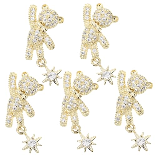 WRITWAA 5 Stück Nagelkunst Studs Bärenform mit Schleifen Design Glitzernde Maniküre Zubehör für Nail Art für Zuhause und Nagelstudios von WRITWAA
