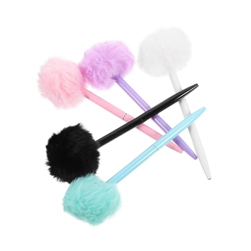 WRITWAA 5 Stück Teiliges Plüsch kugelschreiber mit Flauschiger Ballspitze Langlebige Tintenroller mit Schneller Trocknung Bunte Schreibstifte für Schüler Büro Schule und Geschenkideen von WRITWAA