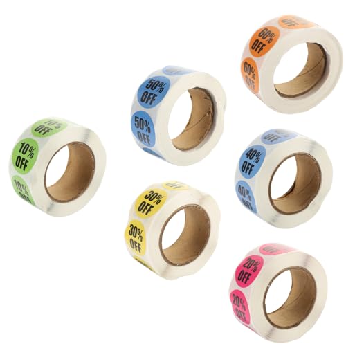 WRITWAA 6 Rollen Prozent Rabatt Aufkleber Selbstklebende Preisetiketten für Einzelhandel Supermarkt Garage pro Praktische Stark Haftende Verkaufsaufkleber für Kleine Unternehmen von WRITWAA