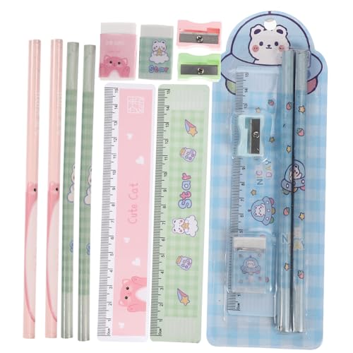 WRITWAA 6 Sätze Teiliges Schüler stifteset mit Manuellen Bleistiftspitzern Radiergummis für Lineal Kreatives Büro Schulzubehör Handlich und Leicht als Geschenk für Jungen und Mädchen von WRITWAA