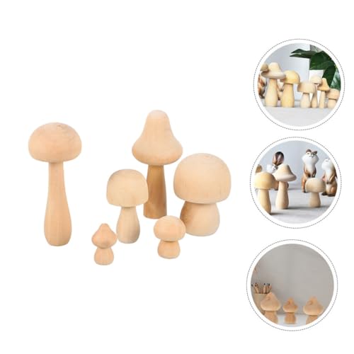 WRITWAA 6 Stück Teiliges DIY Holzpilz dekor zum Bemalen Natürliche Unbemalte Holzfiguren in Leichtes Bastelspielzeug für Kreative und Heimdekoration von WRITWAA