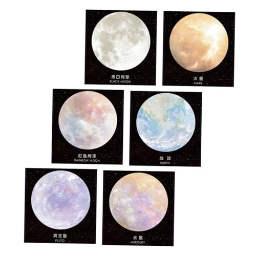 WRITWAA 6 Stück Teiliges Runde Planet Haftnotizen mit Stark Haftender Rückseite Bunte Moon Sticker Notizblöcke für Schule Büro Multifunktionale Selbstklebende Schreibpads von WRITWAA