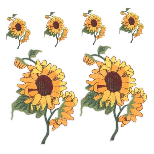 WRITWAA 6 Stück Teiliges Sonnenblumen Bügelflicken Gestickte Blumen Patches zum Aufbügeln und Aufnähen für Kleidung Taschen Hüte zum Reparieren und Verzieren von Jacken Jeans Schuhen von WRITWAA