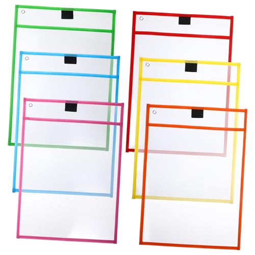 WRITWAA 6 Stück Teiliges Transparente Beidseitig Klare Dokumententaschen Wiederverwendbare Trocken Abwischbare Hüllen Säurefreie Blatt schutzhüllen für Büro Schule und Zufällige Farbe von WRITWAA