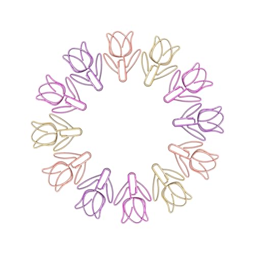 WRITWAA 60 Stück Schul Büroklammern Tulpenförmige Büroklammer Speziell Geformte Metall Büroklammern Tulpenklammer Süße Metall von WRITWAA