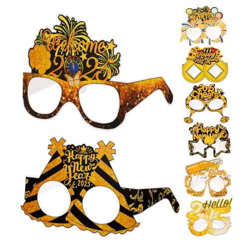 WRITWAA 8 Stück Teiliges Happy Year Brillen aus Leichtem Papier Partyfotorequisiten mit Neujahrsdesigns Komfortabel Langlebig für Silvester und Neujahrspartys von WRITWAA